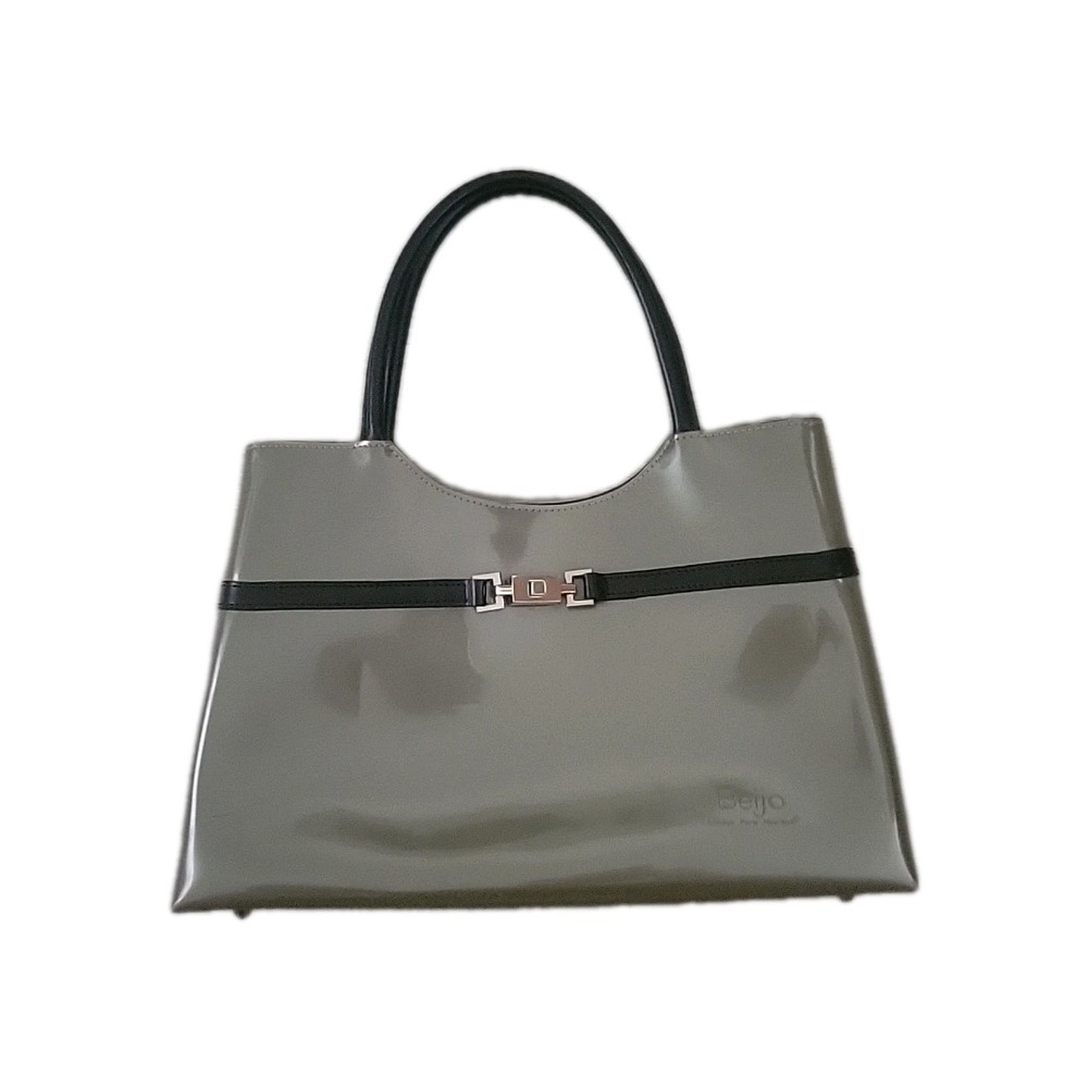Beijo Olive Green Patent Leather Rectangle Double Strap Shoulder Bag Purse Luxur